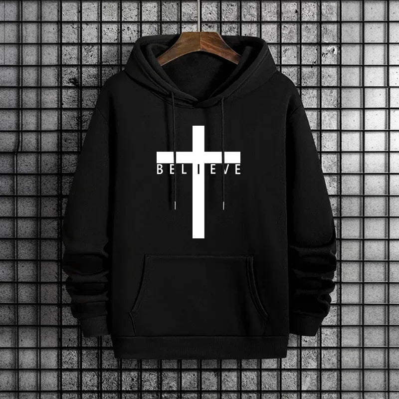 Jesus Cross Printed Men Hoodies