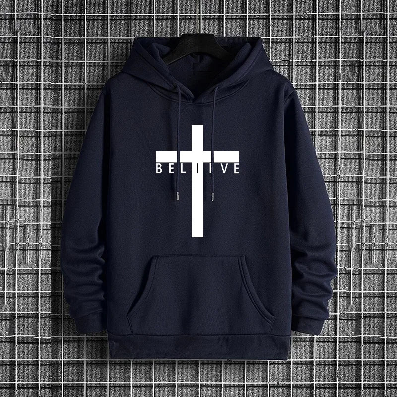 Jesus Cross Printed Men Hoodies