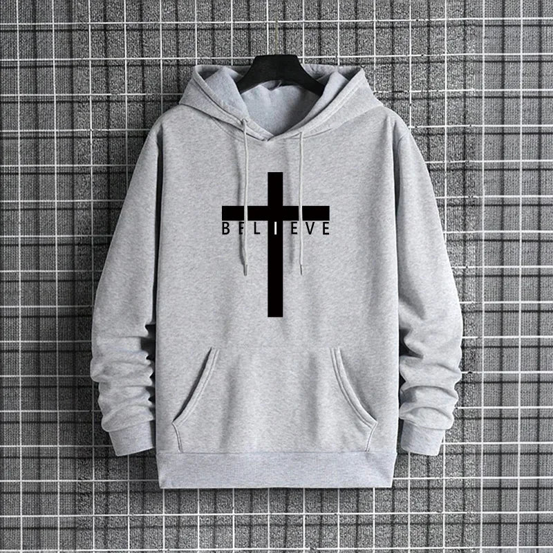 Jesus Cross Printed Men Hoodies